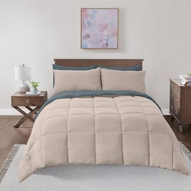 Royal Hotel Soft and Plush Down Alternative Comforter - Reversible with 2 Colors Duvet Insert Comforter - Hypoallergenic Hotel Plush Down-Alternative - Queen, Taupe and Navy-Blue