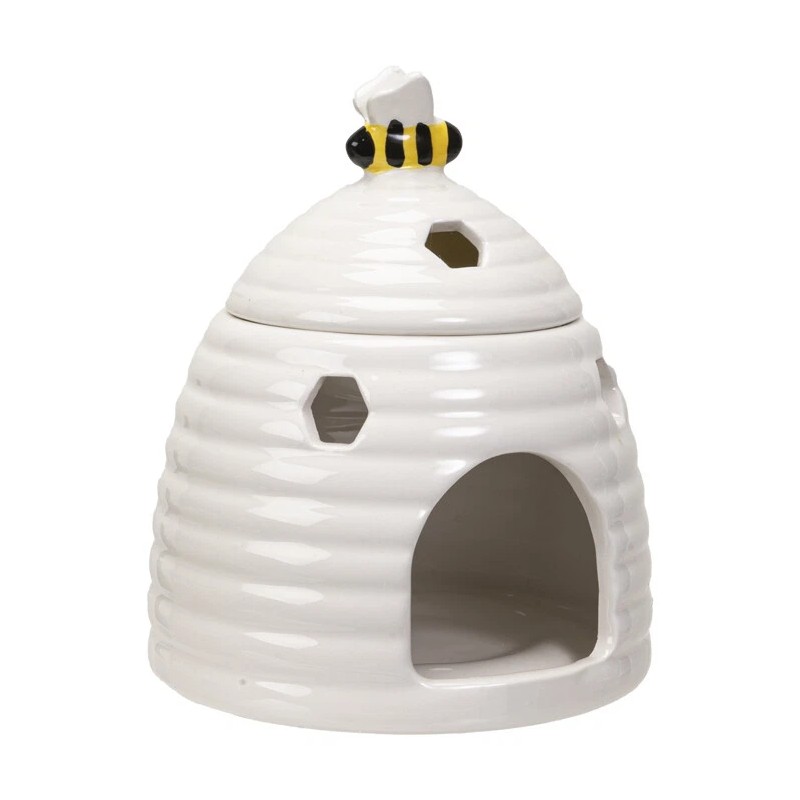 White Whimsical Bumblebee Beehive Ceramic Essential Oil Warmer Candle Holder