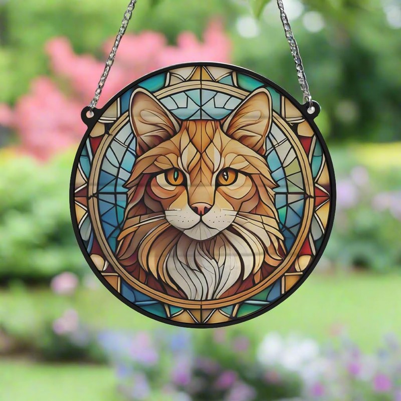 Image Industry Ginger Cat Stained Glass Effect Suncatcher - Garden