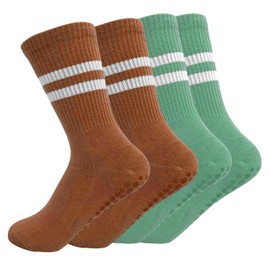 REEKNOKOL 2 Pairs Yoga Socks with Grips, Non Slip Pilates Socks Long Grip Socks for Women Girls Home Gym Sports Workout Fitness (Green+Orange)