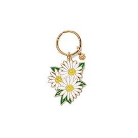 RIFLE PAPER CO. Daisies Enamel Keychain Charm, 1" Key Ring Vibrant Floral Blooms Printed in Full Color with a Polished, Glossy Finish, (2.4" L x 1.75" W)