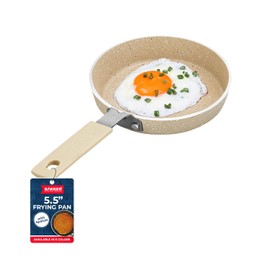 BAKKEN Swiss 2-Piece Mini Pan Set – 5.5’’ Non-Stick Egg Pan with Spatula, Cool-Touch Handles, Heat-Resistant Up To 400° F, Food-Grade Safe, For Gas, Electric and Ceramic Cooktops, White Marble