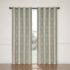 Eclipse Nadya Print Thermal Insulated Single Panel Grommet Top Darkening Curtains for Living Room, 52 in x 63 in, Smokey Blue