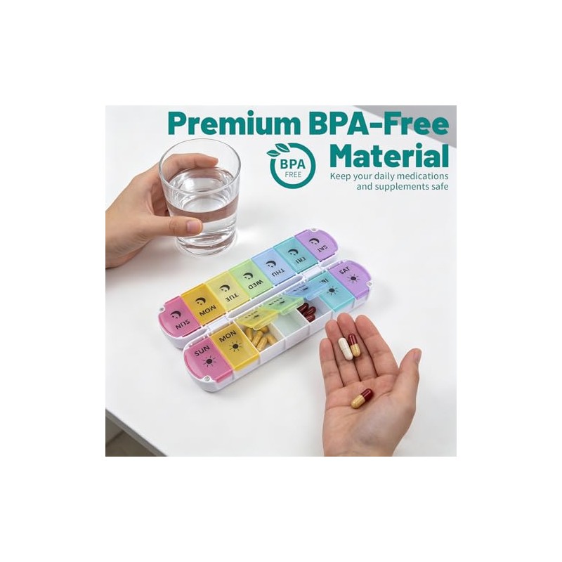 Foldable 7-Day AM/PM Pill Organiser, Magnetic, Travel