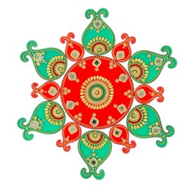 Designer Floor Rangoli Reusable Round Acrylic Rangoli Indian Traditional Home Floor Decor Gift for Home Interior Floor Decoration Festival Navratri Decoration and Gifting(Size:-14")(Red,Green)