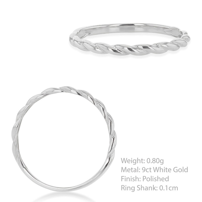 CARISSIMA Women's 9ct White Gold Twist Band Stack Ring #K