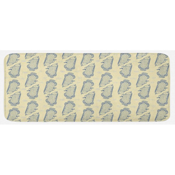 Ambesonne Nautical Kitchen Mat, Marine Theme Arowana Fish Pattern Along