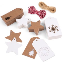 Christmas Gift Tags, Pack of 200 Tags for Labelling, Kraft Paper Tags with 20 m Jute Cord, Label Pendants, Gift Labels for Christmas Gifts, Christmas Trees Bottles