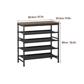 Mavivegue Metal Shoe Rack, 5 Tier Shoe Organizer with MDF Board and Non-Woven Fabric, Shoe Rack for Entryway and Closet,Industrial, Rustic Brown