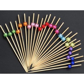 AILEXI Cocktail Sticks 100 Counts Wooden Toothpicks Party Supplies Frill Finger Food Fruits Sandwich Nibbles - Multicolor Acrylic Pearls