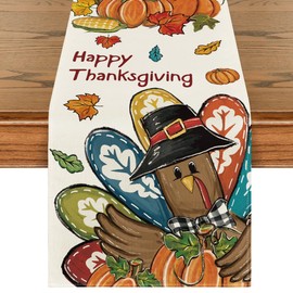 Artoid Mode Pumpkins Turkey Thanksgiving Table Runner, Harvest Fall Autumn Kitchen Dining Table Decoration for Home Party Decor 13x72 Inch