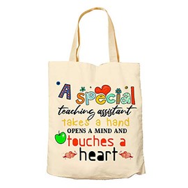 Getagift A Special Teaching Assistant Takes A Hand Open A Mind And Touches A Heart Teachers Day Themed Funny Tote Bag-Cotton Shopping Bag. (Natural)