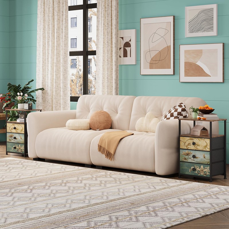 Tohomeor Nightstand with 3 Fabric Drawers Retro End Table with