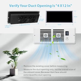 Register Booster Fan Fits 4" x 12" Register Holes, 10-Speed Smart Thermostat AC Vent Fan with Timer Setting and Aroma Function, Air Vents Fans & Heating for Wal