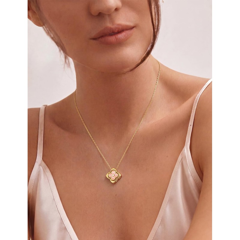 HEVOCY Gold Four Leaf Clover Necklace for Women, Adjustable Chain