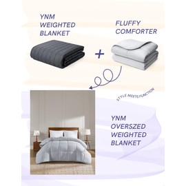 YnM Weighted Blanket Queen 30lbs, Prettiest Oversized Weighted Blanket, Fluffy & Box-Stitched, True Blanket Sizing for Queen Bed(Neutral Grey, 30lbs, 90" Lx90 W)