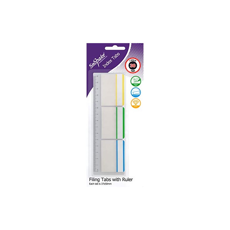 Snopake Extra Thick Repositionable Filing Index Tabs (37x50mm) with Ruler