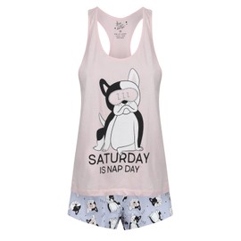 Ex UK Store Ladies Short Pyjamas PJ Set Sizes 4 to 24 Vest Top Shorts Saturday Nap Day (S)
