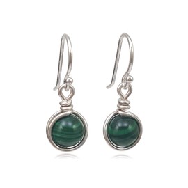 Sterling Silver Malachite Natural Gemstone Dangle Drop Earrings