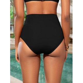 SHEKINI Women Shaping Swimwear Bottoms High Waisted Bikini Bottom Tummy Control Ruched Swim Brief Bottom, Black, XX-Large