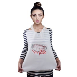 Pack of 500 Ribs Design Bibs 15.5 x 20 with Ties Thickness 1.375 Mil Adult Polyethylene Bibs 15 1/2 x 20 Ribs Print Waterproof Disposable Poly Bibs for Food Service Restaurants