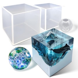 Demorex Large Cube Resin Molds-Sphere Silicone Casting Molds for DIY Art Epoxy Resin,Transparent Deep Square Sphere Silicone Molds for Resin Casting