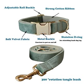 Velvet Dog Collar and Leash Set, Soft & Comfy Dog Collar and Leash, Heavy Duty Metal Buckle Adjustable Collars for Small Medium Large Dogs Training & Walking (Small- Collar Girth: 7.9"-11.4", Green)