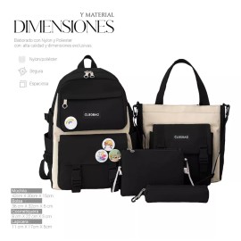 Shendy Vendy Mochilas Set 4 Pzs Escolar Bolsas Lapicera Color Negro
