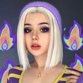 Angle Lucky White Bob Wig for Women Synthetic Lace Front Bob Wig Platinum Blonde Bob Glueless Wig Heat Resistant Fiber Soft Bob Wigs Daily Use 14''