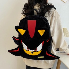 Cartoon Backpack Sonic Shadow Black Plush Backpack For Youth Mens and Womens Travel Bag - Color: Black