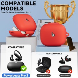 Case for Powerbeats Pro 2 TNSNK Soft Silicone Cover Shockproof Protector for Men Women with Cleaner Kit and Carabiner, Front LED Visible (Red)