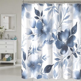 COSEVIER Floral Shower Curtain, Blue Watercolor Flower Shower Curtains for Bathroom, Modern Minimalist Waterproof Fabric Bath Decoration 72x84 Inch