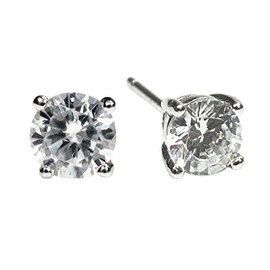 Rhodium-Plated Sterling Silver 4mm Round Cubic Zirconia Stud Earrings
