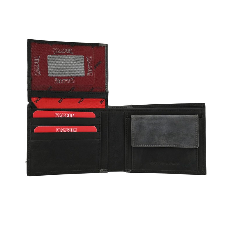 Wampum Mens Genuine Leather Classic Coin Purse with Box, Black