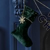 Ginger Ray Green Velvet Embroidered Christmas Stocking with Charm Fireplace