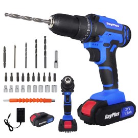 21V Cordless Drill, Electric Power Drill Set with Battery & Charger, 3/8” Keyless Chuck, 2 Variable Speed, 45N.m Torque, 25+1 Position, 26pcs Drill/Driver Bits for Metal, Wood, Ceramic Tile Drilling