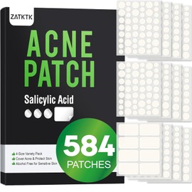 Pimple Patches for Face, 584 Count Hydrocolloid Acne Patches with Salicylic Acid, Bulk Pimple Stickers for Zit Breakouts and Blemishes, 4 Sizes, Fast Absorbing Spot Patch