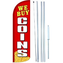 We Buy Coins Swooper Windless Flag Kit (full sleeve) 3ft X 11.5ft Flag by EZ Flags