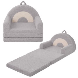 Blissful Diary Foldable Toddler Couch, 2-in-1 Comfy Toddler Chair & Lounger for Reading,Playroom, Kids Couch Sofa for Girls Boys Birthday Gift, Light Gray Arclet