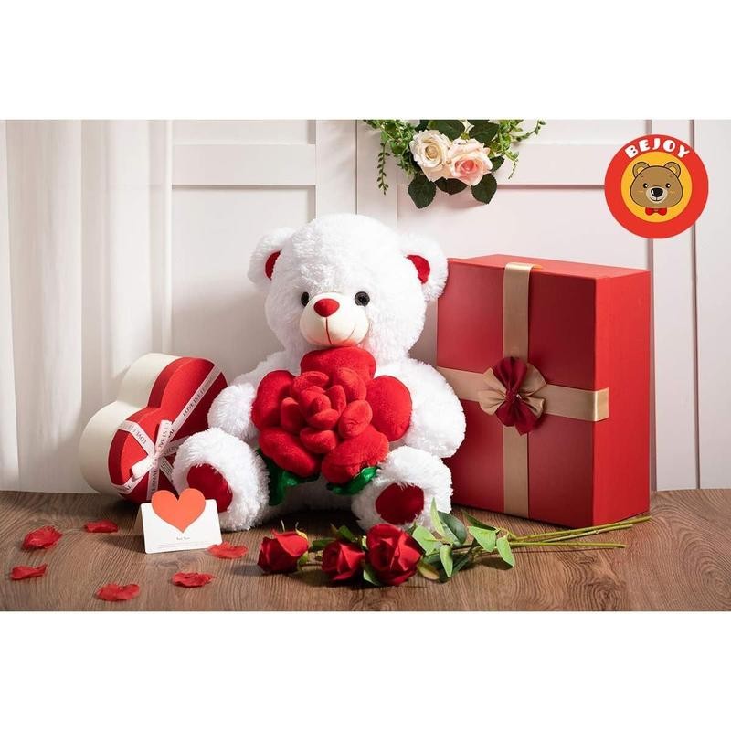 Teddy Bear Stuffed Animals Plush Bear Holding Rose Soft Plush