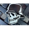 Small Hand made Decal Sticker Smiling SKULL BIKER HELMET Left