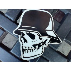 Small Hand made Decal Sticker Smiling SKULL BIKER HELMET Left