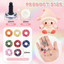 TOAOB 32 Set 12mm Glitter Safety Eyes Plastic Crafts Crochet Eyes 8 Mixed Colors with Washers for Stuffed Animals Amigurumis DIY Puppet Doll Making Decorations