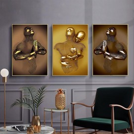 WADBTP Modern Art Metal Figure Canvas Painting Poster, Metal 3D Sculpture Effect, Romantic Lovers Hug Home Poster Set, Frameless (Style 7, 60X90CM*3)