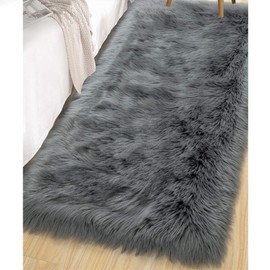 LOCHAS Ultra Soft Fluffy Rugs Faux Fur Sheepskin Area Rug for Bedroom Bedside Living Room Carpet Nursery Washable Floor Mat, 2x4 Feet Dark Gray