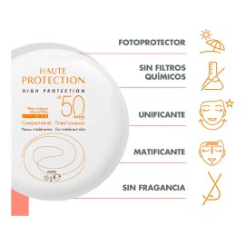 Protector Solar Facial Dermatológico con Color Avene FPS50+ Compacto Bloqueador Solar Facial para Piel Seca y Sensible Protección UVA UVB Efecto Mate Tono Arena 10g