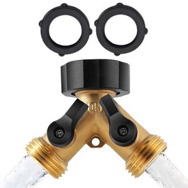 Bright Garden Heavy Duty 2 Way Garden Hose Y Splitter, Brass Connector and Rubber Washers, Dual Valve Water Splitter Adapter for Spigot Faucet, Durable, Leak-Proof, Easy Installation for Outdoor Use