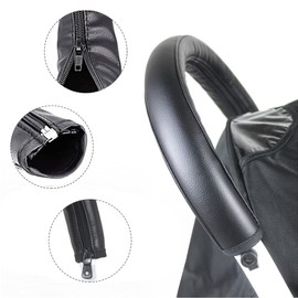 2 Pieces Baby Pram Handle Cover Universal Handle Dustproof PU Leather Pram Armrest PU with Zip PU Leather Pram Armrest Suitable for Most Pushchairs Black