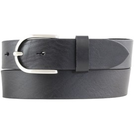 BELTINGER Women's belt made of full cowhide leather, 3.5 cm, jeans belt for women, 35 mm, chino belt with round belt buckle, black, silver