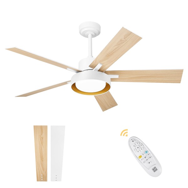 AUTELO Ceiling Fans with Lights - 52" Modern White Ceiling